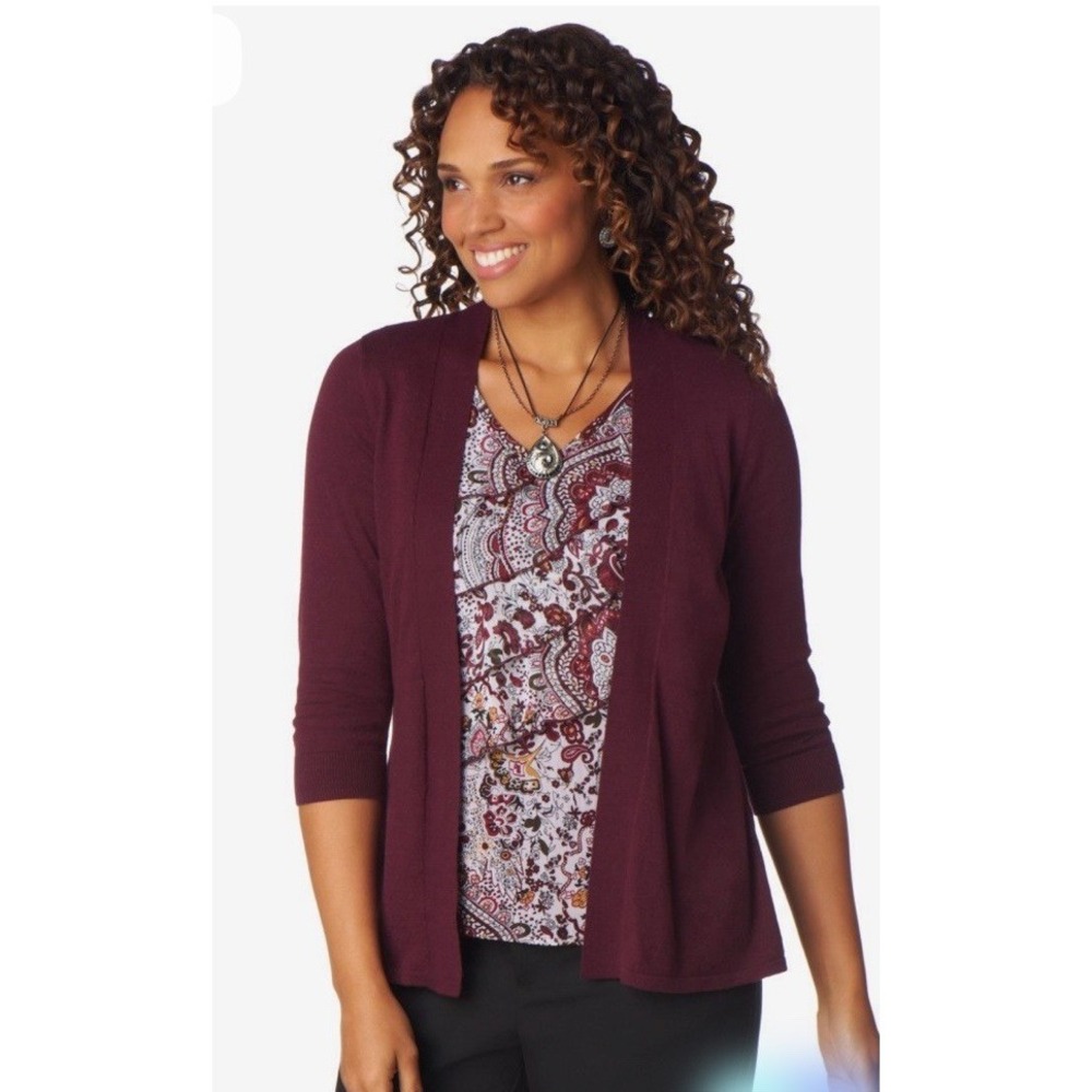 Women's Christopher & Banks Burgundy Ruffle‎ Sweater Top Paisley XL Dressy